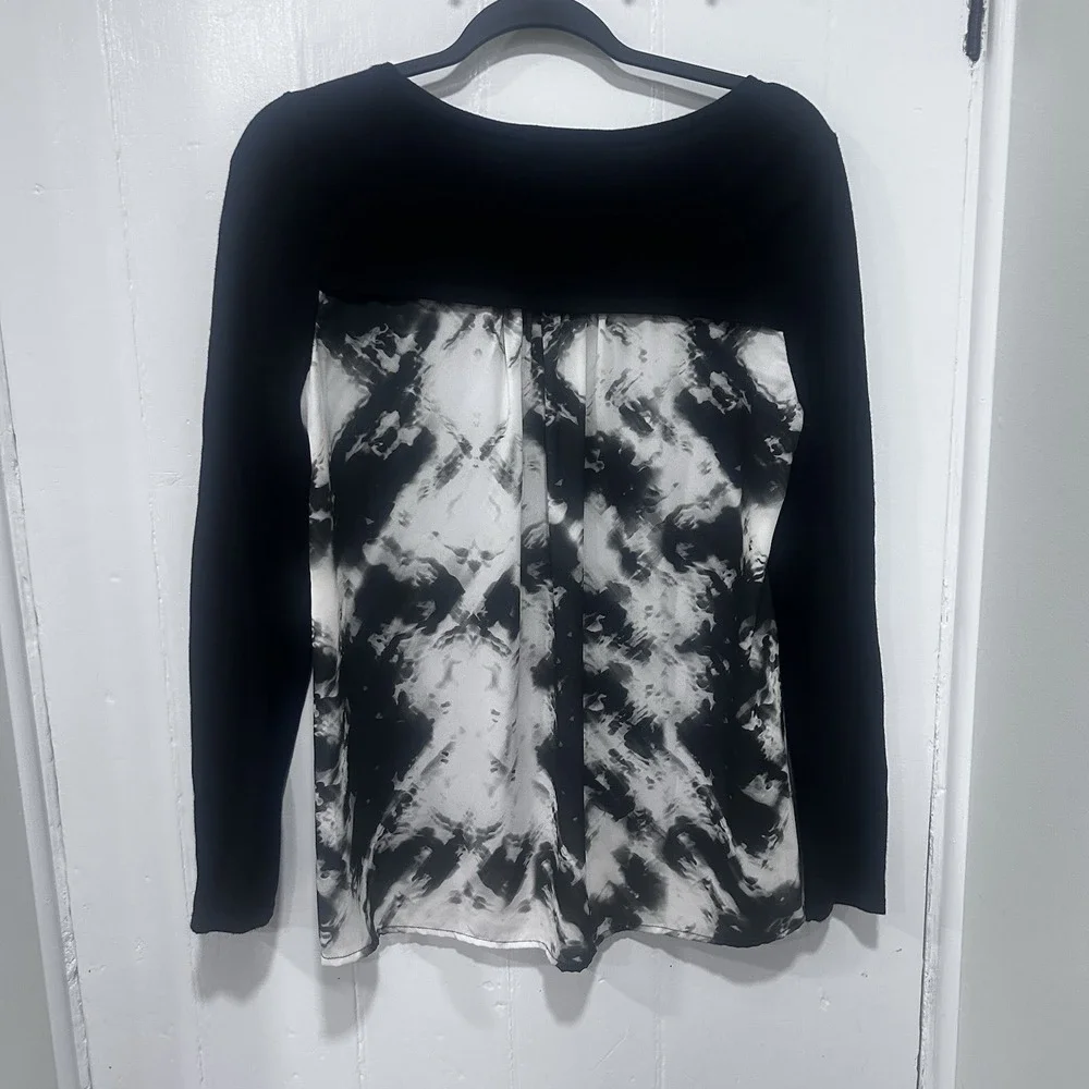 INC International Concepts 2-in-I Short Black Knit Sweater Black White Print M